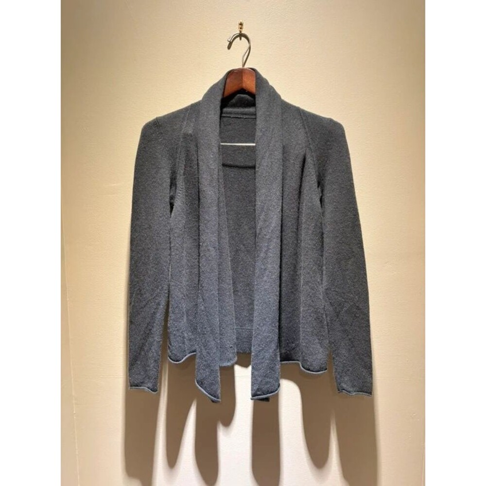 Charcoal/Green Drapey Open-Front Cardigan